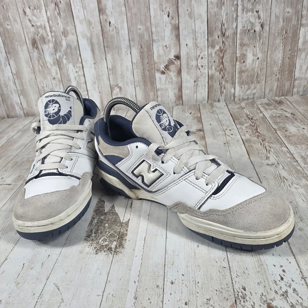 New Balance 550 White Navy Grey Leather Suede Sneakers Womens 7 Mens 5.5 - Picture 6 of 8